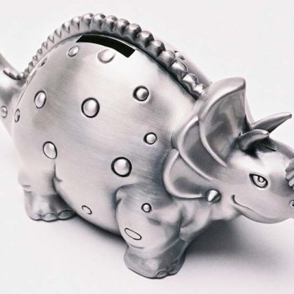 Triceratops Money Box - Pewter