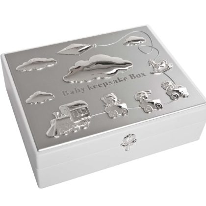 Baby Keepsake Box - Silver + White